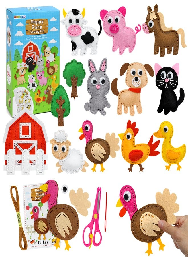 OKOOKO مجموعة أدوات خياطة حيوانات أوكوكو، مجموعة أدوات خياطة للأطفال، مجموعة أدوات خياطة وحرف يدوية، مجموعات فنية وحرفية، مجموعة حرفية ممتعة وتعليمية، اصنع حيواناتك الخاصة من اللباد - Image 1